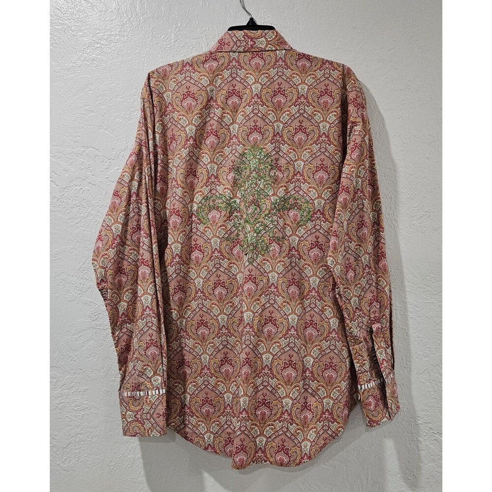 Robert Graham Embroidered Paisley Men's Shirt Long Sleve Flip-Cuff Size L